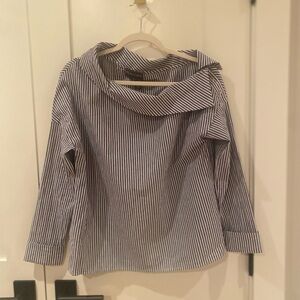 Michael Stars Blue Striped Asymmetrical Blouse size Small